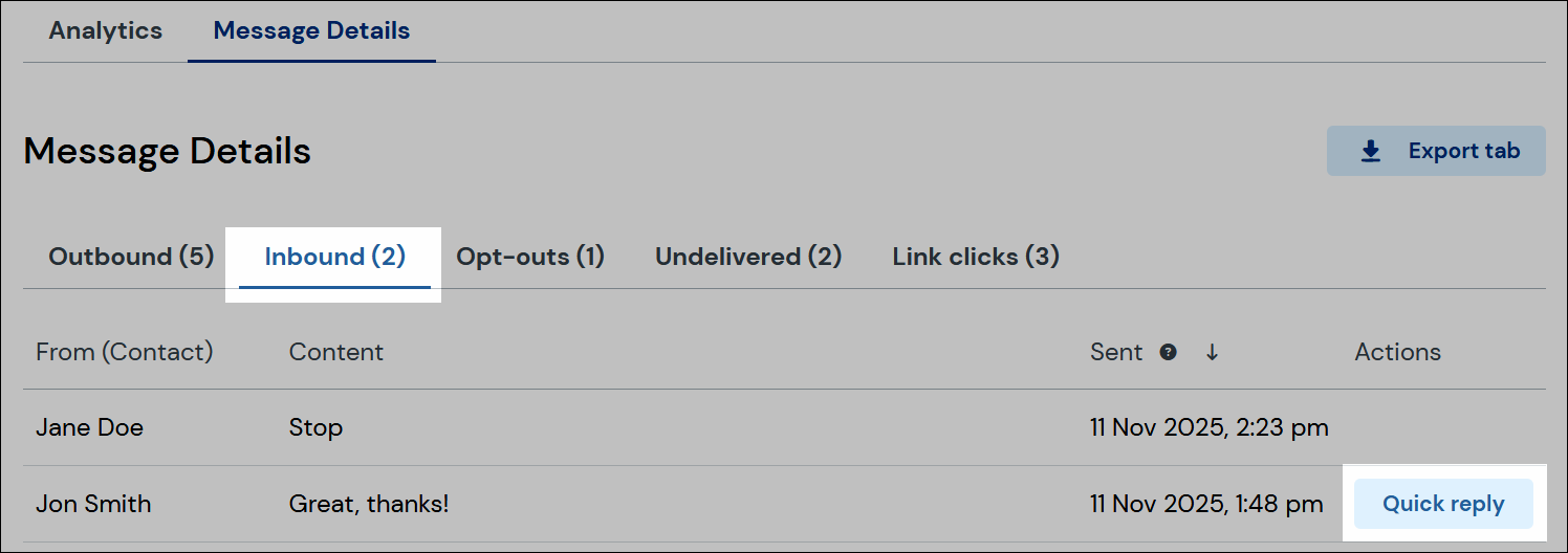 Inbound tab