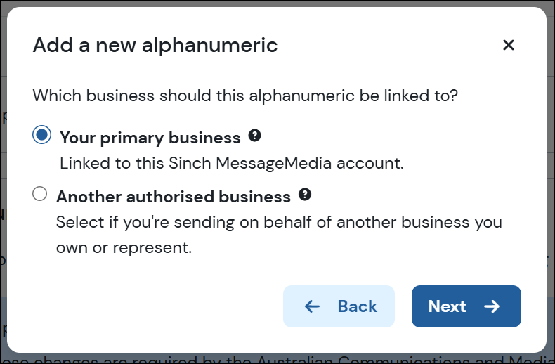 Account type selection modal