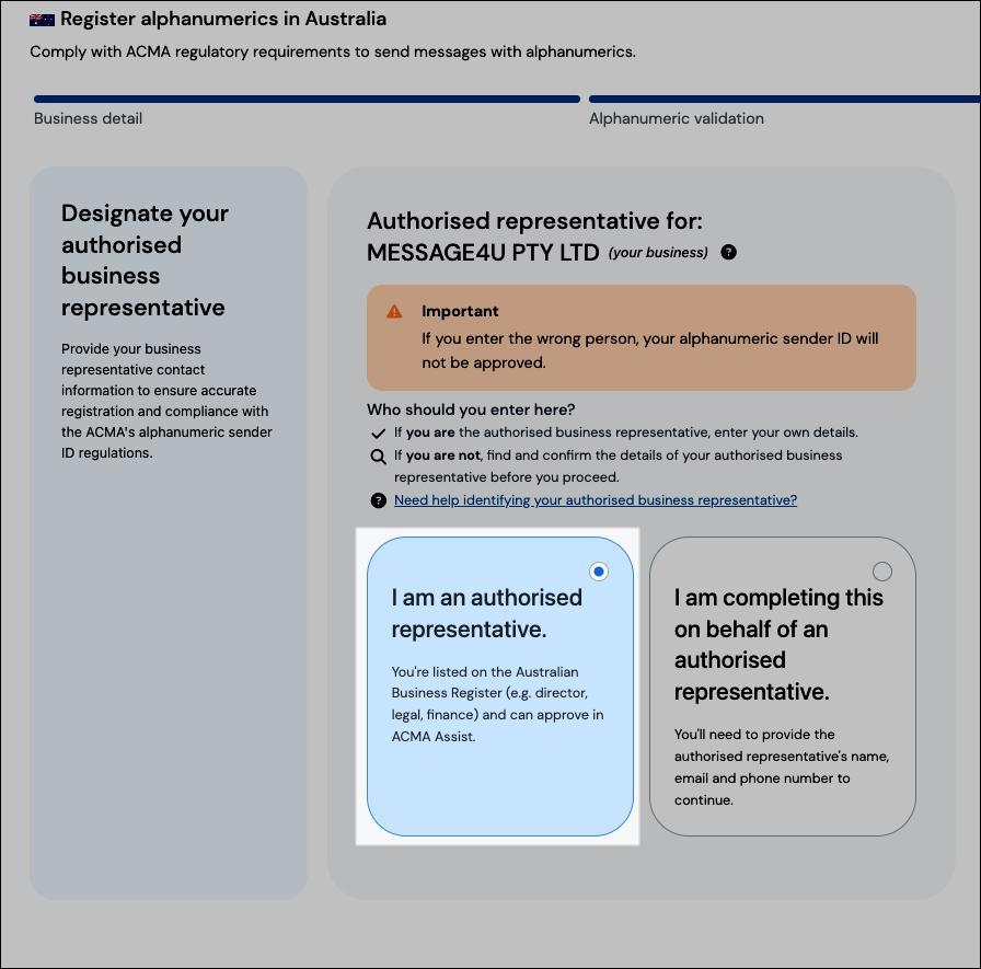 Authorised rep option 1
