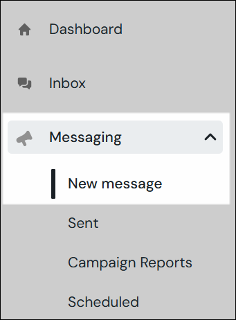 Screenshot of messaging > new message section located in side navigation panel.