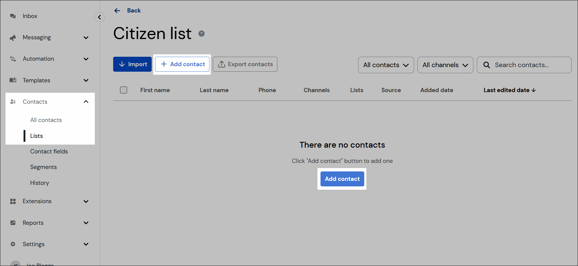 Add contact button