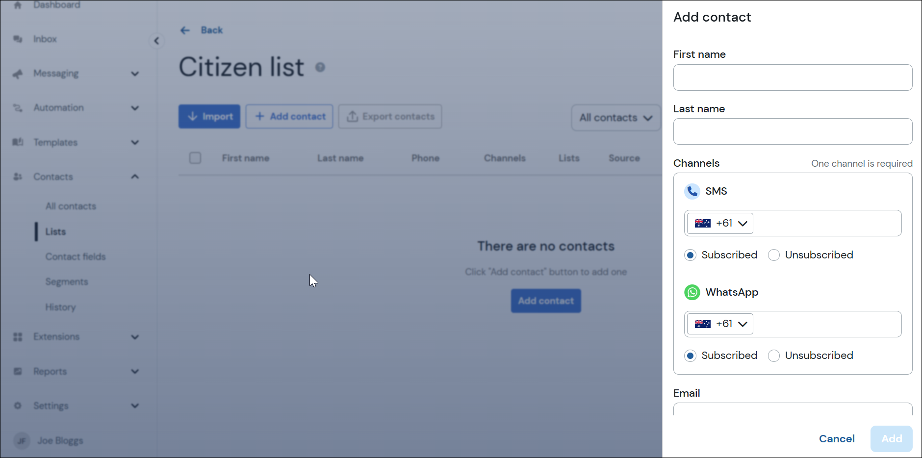 Contact details panel