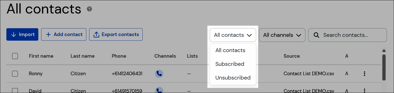 Filter unsubscribed only field