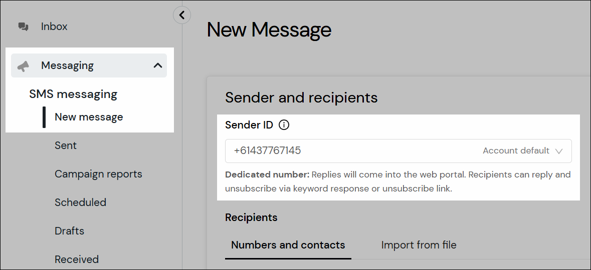 New message and sender ID selection navigation.
