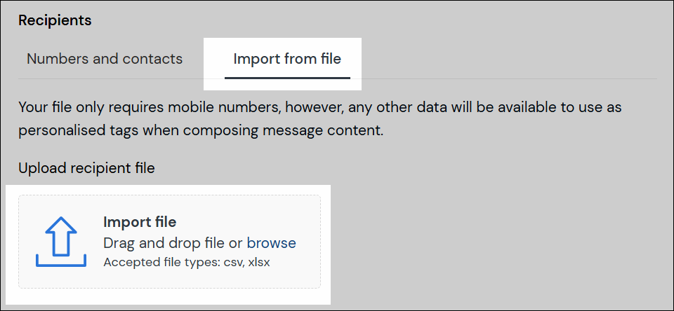 Screenshot of import from file navigation
