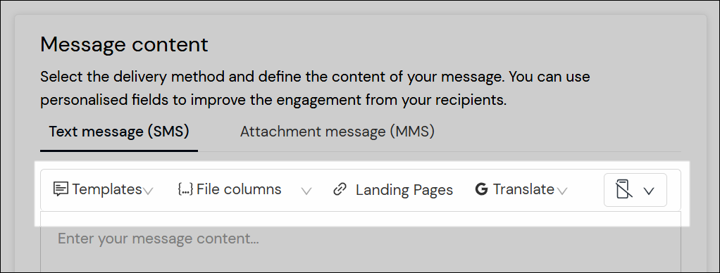 Screenshot of content customisation panel