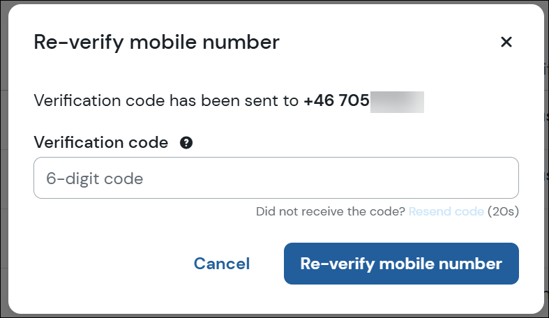 Re-verification modal screenshot
