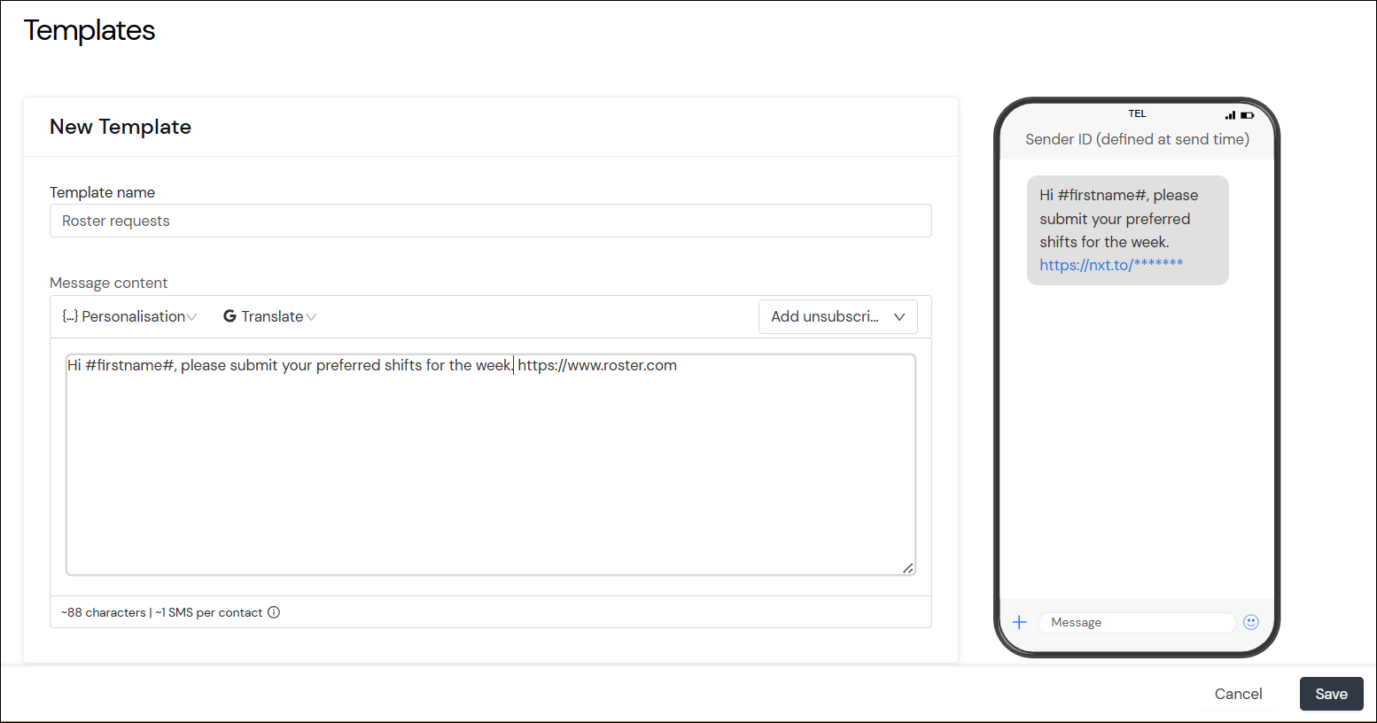 New template composer screenshot