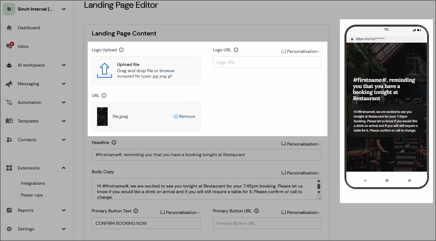 Uploading media and preview screenshot.