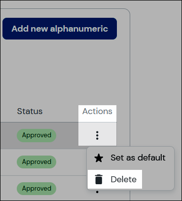 Delete alphanumeric sender ID navigation