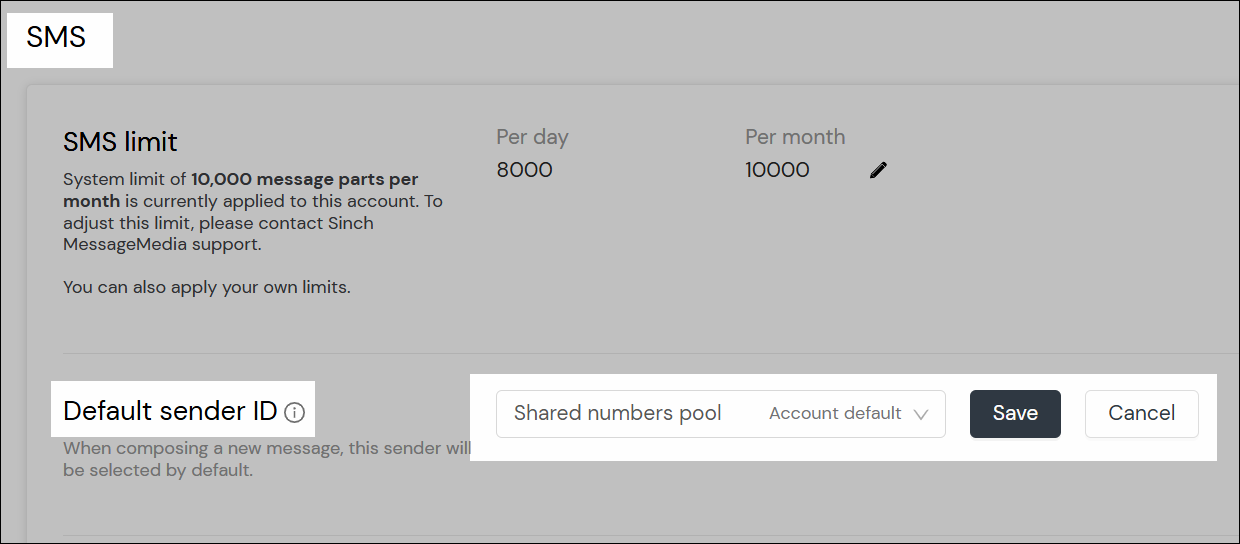 Default sender ID nav 2