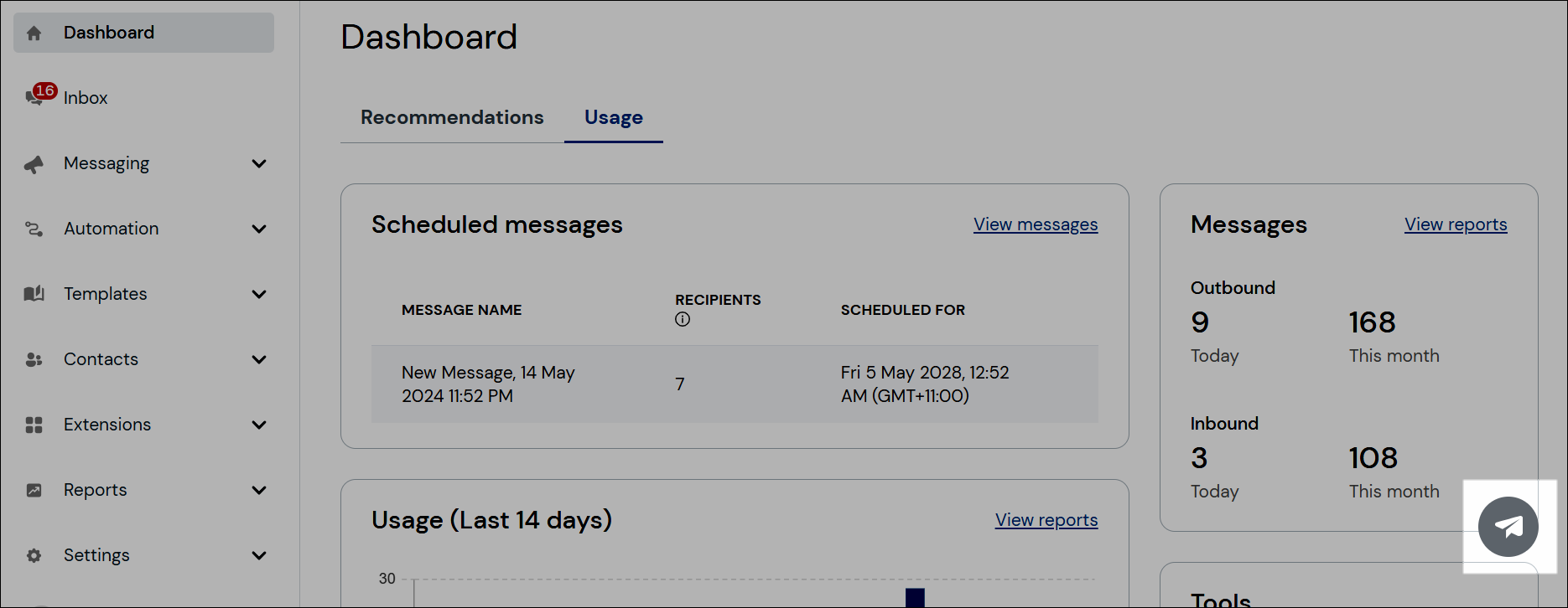 Screenshot of the quick message icon. 