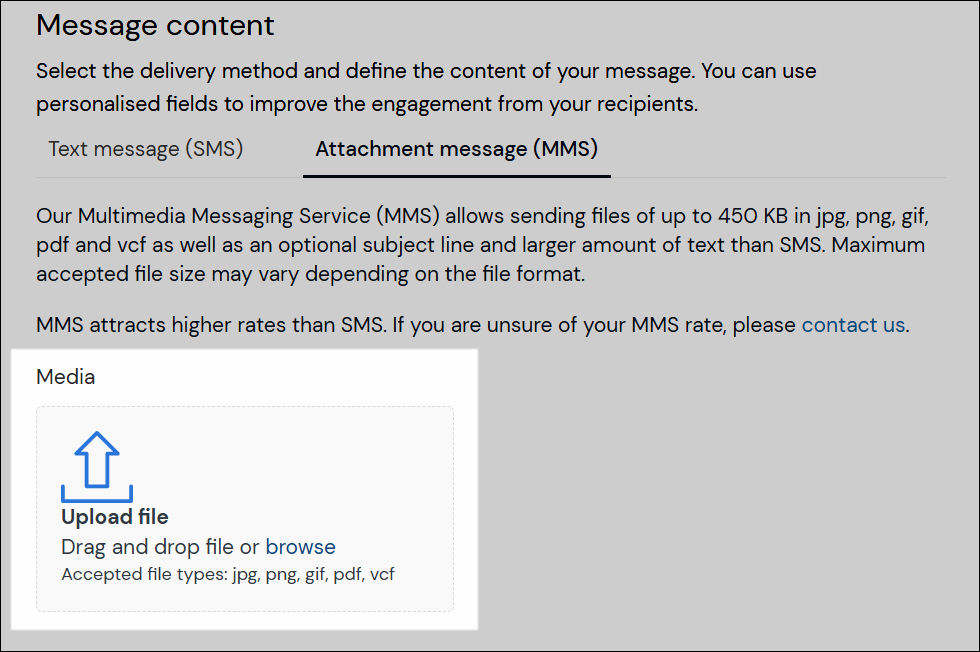 Upload file button screenshot