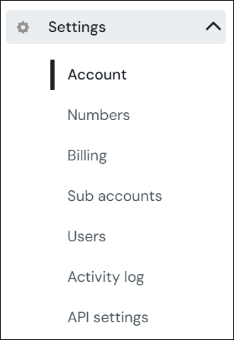 Account settings sections screenshot.