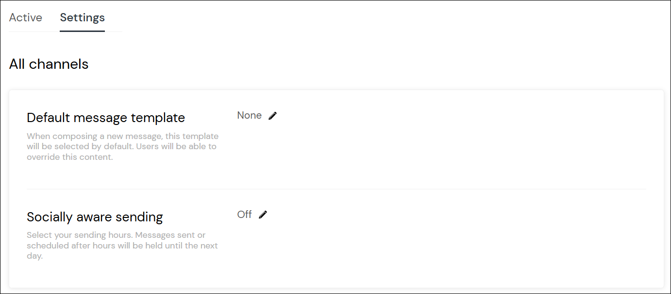 Numbers settings - All channels screenshot