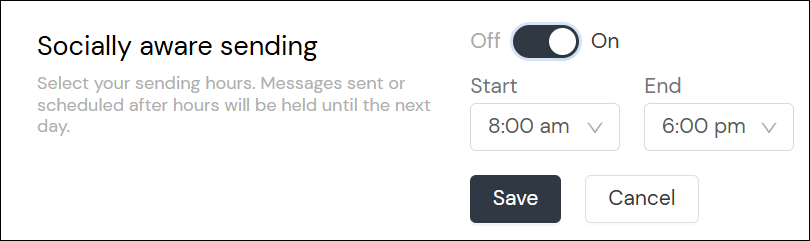 Socially aware sending config screenshot.