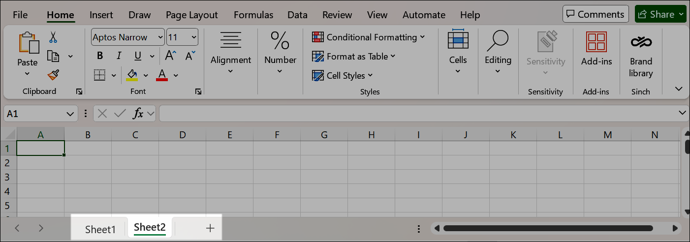 Excel tabs screenshot