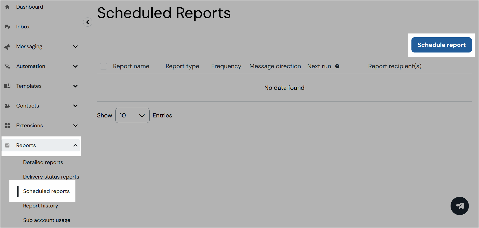 Scheduled reports navigation steps screenshot