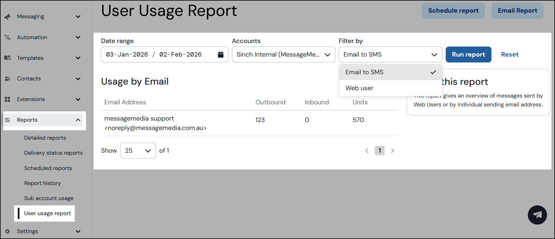 user usage report navigation