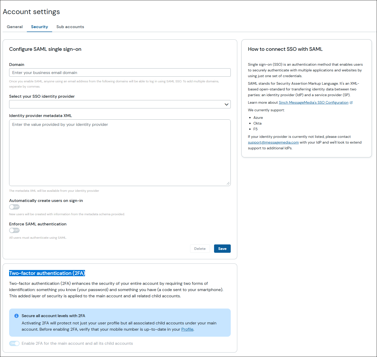 Account settings security tab screenshot.