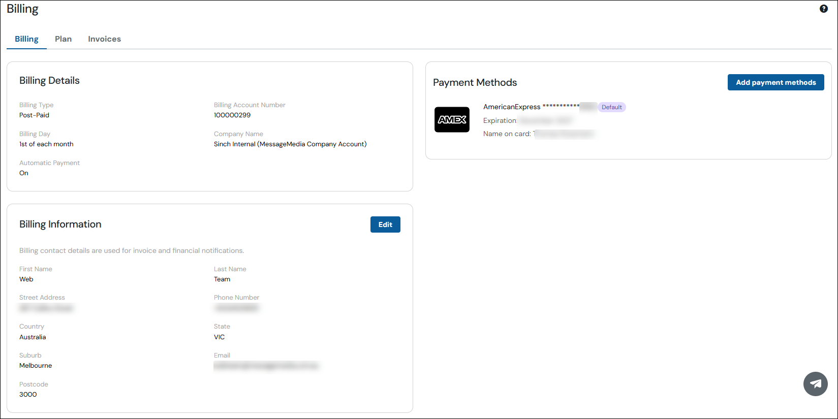 Billing plan page screenshot.